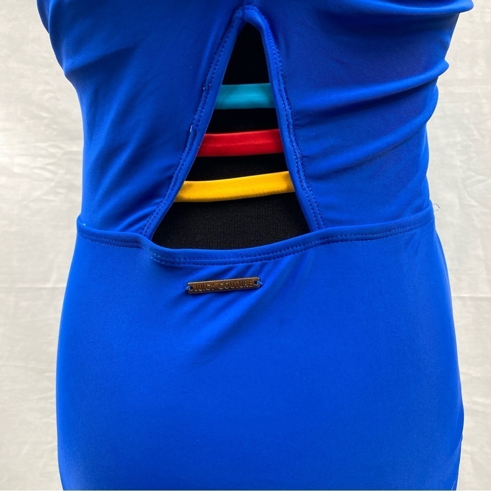 Juicy Couture Swimsuit 1 Piece High Neck Contrasting Binding JCPOP 442 Med Blue - Picture 4 of 11